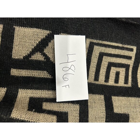 Mattie Black Beige Geometric Pattern Long Cardigan Jacket Fringe Scarf Sz Large - Picture 9 of 9